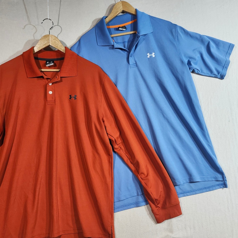 Under Armour Golf Polo Shirts Mens Large Lot of 2‎ Orange Blue Athletic